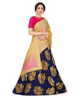 blue art silk semi stitched zari woven Choli & lehenga ghagra with dupatta 2