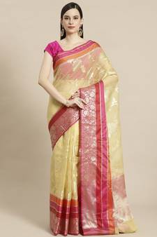 Beige silk woven saree with blouse
