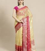 Beige silk woven saree with blouse