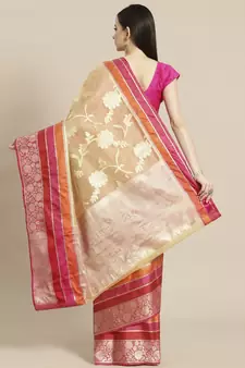 Beige silk woven saree with blouse
