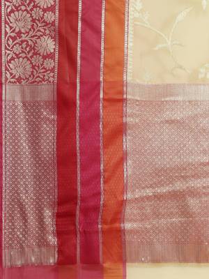 Beige silk woven saree with blouse 4