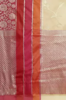 Beige silk woven saree with blouse