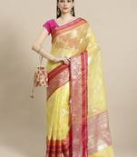 Gold silk woven saree with blouse