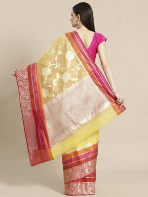 Gold silk woven saree with blouse 2
