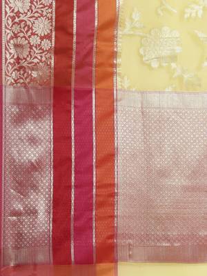 Gold silk woven saree with blouse 4