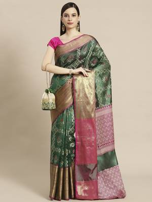 Green Art Silk woven saree with blouse 1