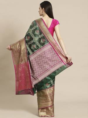 Green Art Silk woven saree with blouse 2