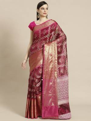 Magenta Art Silk woven saree with blouse 1