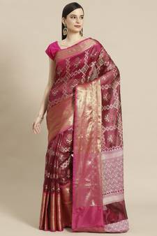 Magenta Art Silk woven saree with blouse