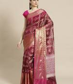 Magenta Art Silk woven saree with blouse