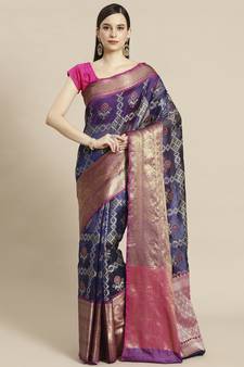Blue Art Silk woven saree with blouse