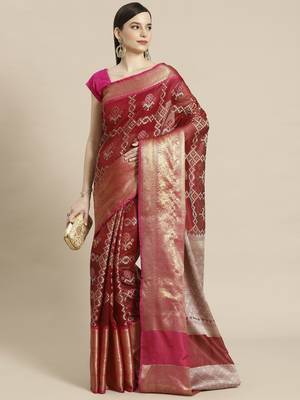 Maroon Art Silk woven saree with blouse 1