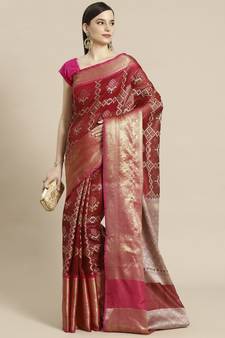 Maroon Art Silk woven saree with blouse