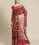 Maroon Art Silk woven saree with blouse