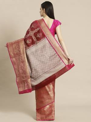 Maroon Art Silk woven saree with blouse 2