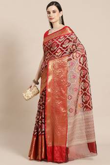 Maroon Art Silk woven saree with blouse