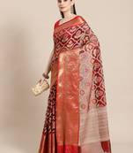 Maroon Art Silk woven saree with blouse