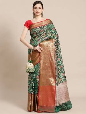 Green Art Silk woven saree with blouse 1
