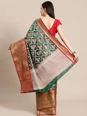 Green Art Silk woven saree with blouse 2