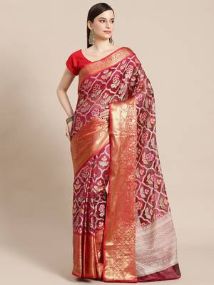 Magenta Art Silk woven saree with blouse 1