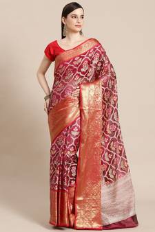 Magenta Art Silk woven saree with blouse