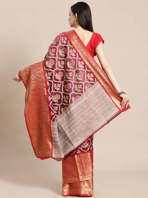 Magenta Art Silk woven saree with blouse 2