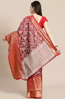 Magenta Art Silk woven saree with blouse