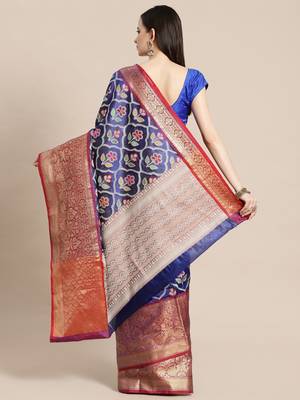 Blue Art Silk woven saree with blouse 2