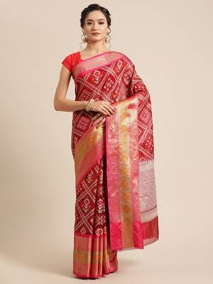 Maroon Art Silk woven saree with blouse 1