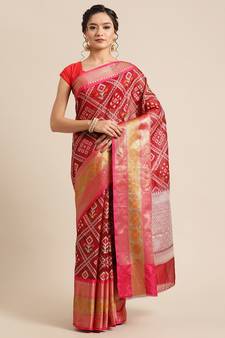 Maroon Art Silk woven saree with blouse