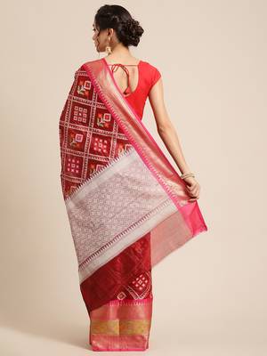Maroon Art Silk woven saree with blouse 2