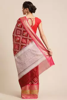 Maroon Art Silk woven saree with blouse