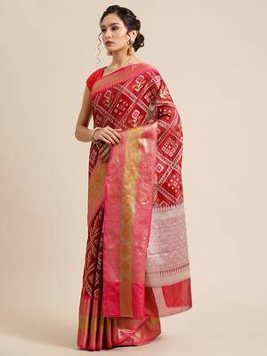 Maroon Art Silk woven saree with blouse 3