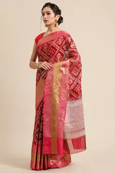 Maroon Art Silk woven saree with blouse