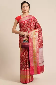 Maroon Art Silk woven saree with blouse