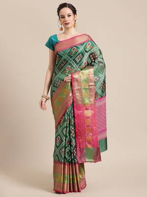 Green Art Silk woven saree with blouse 1