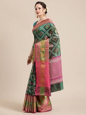Green Art Silk woven saree with blouse 3