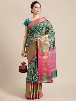 Green Art Silk woven saree with blouse 4