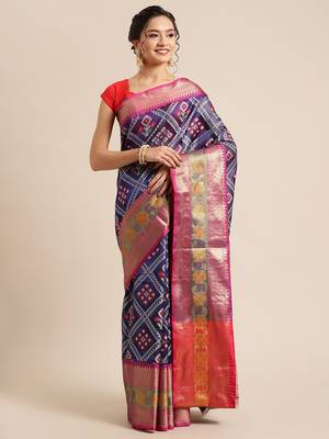 BLUE Art Silk woven saree with blouse 1