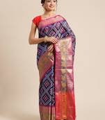 BLUE Art Silk woven saree with blouse