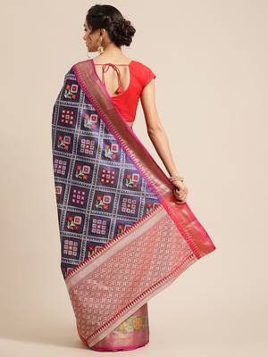 BLUE Art Silk woven saree with blouse 2