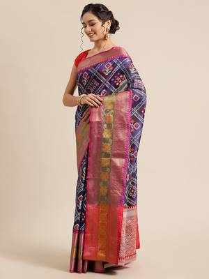 BLUE Art Silk woven saree with blouse 3