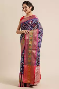 BLUE Art Silk woven saree with blouse