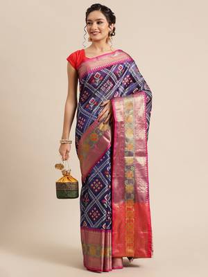 BLUE Art Silk woven saree with blouse 4