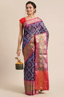 BLUE Art Silk woven saree with blouse