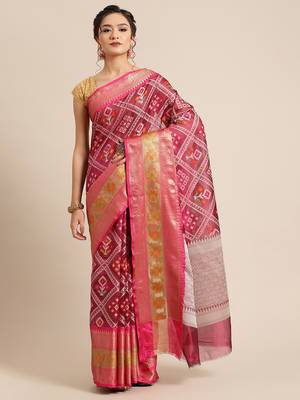 Magenta Art Silk woven saree with blouse 1
