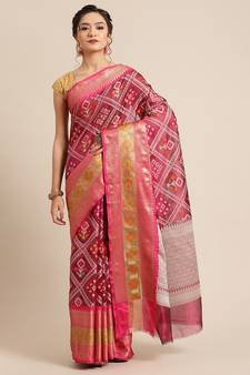Magenta Art Silk woven saree with blouse