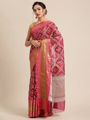 Magenta Art Silk woven saree with blouse 3