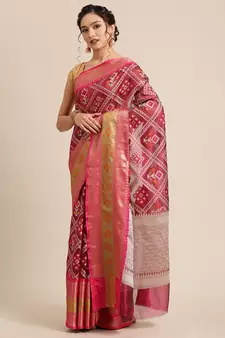 Magenta Art Silk woven saree with blouse