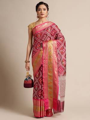 Magenta Art Silk woven saree with blouse 4